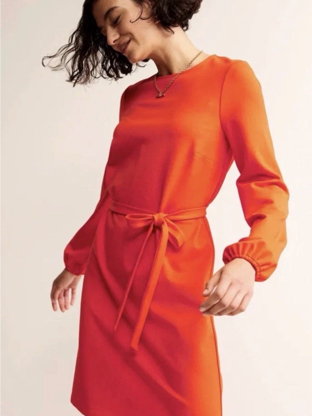 NWT Boden Violet Shift Jersey Orange Long-Sleeve Tie-Waist Dress